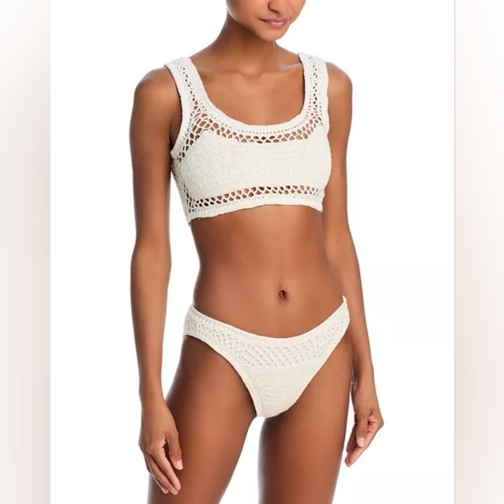 Beach Riot Woman's Swimsuit White Crochet Top And Bottom Bikini Set•NWT•Medium - Picture 7 of 12